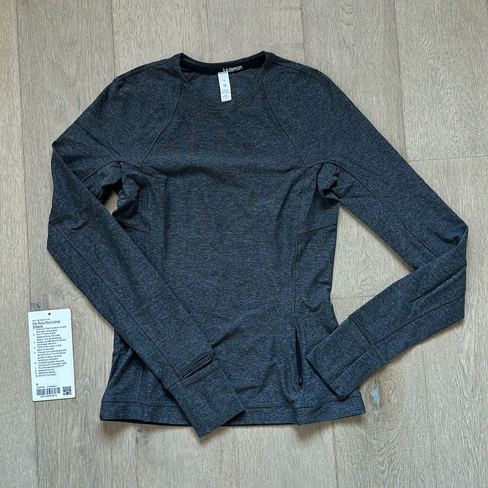 EUC it's rulu run long sleeve shirt size 4 heathered graphite grey/black lulu